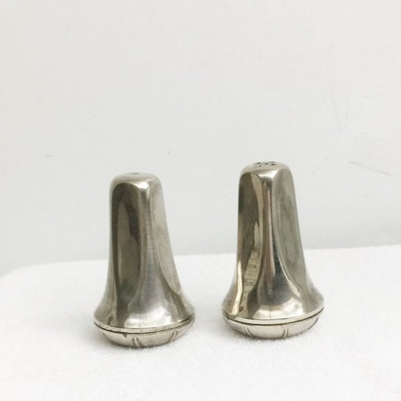 Mid Century Pr Salt Pepper Shakers Silver Metal - Picture 1 of 6